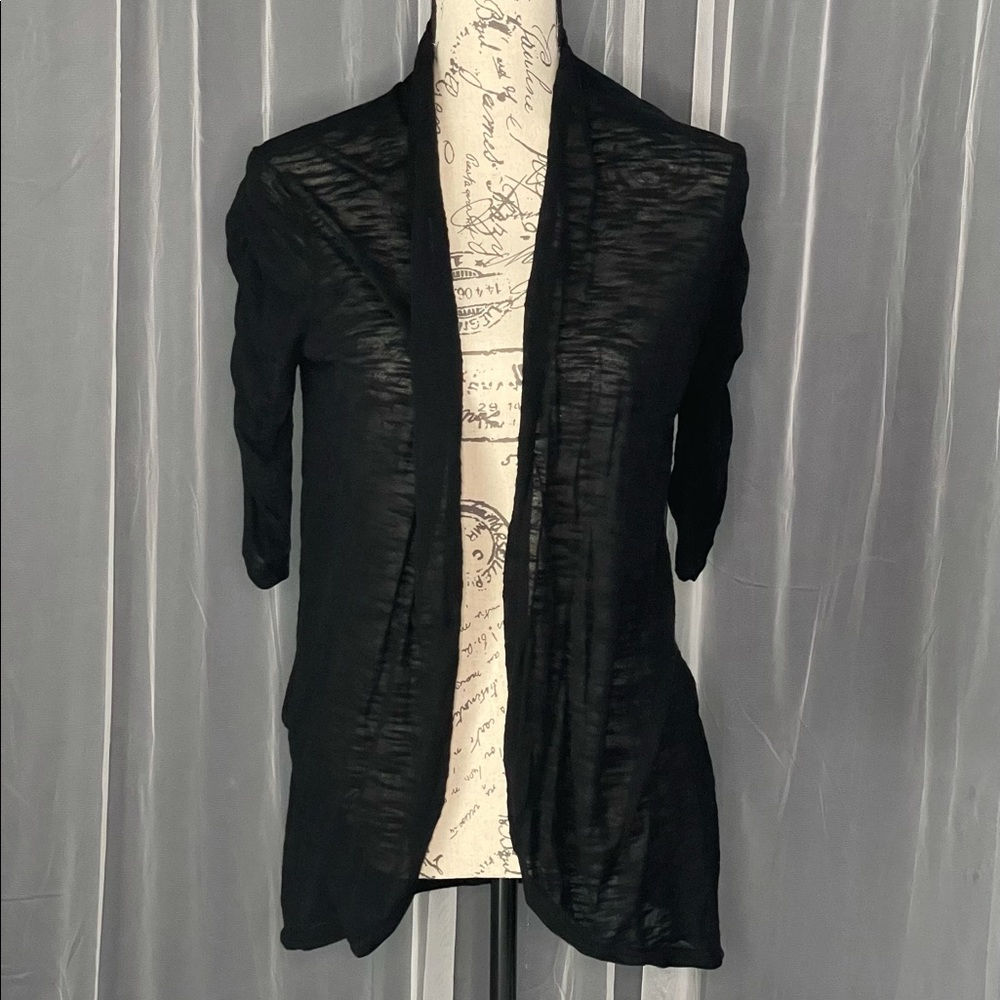 Express Woman’s black see-through cardigan with gathered 3/4 sleeves